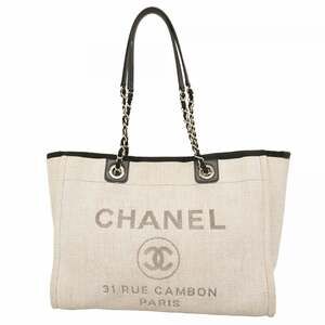 Chanel Deauville Canvas Tote Bag, Chain Tote, Gray, Women's, P2421785